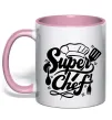 Чашка з кольоровою ручкою Супер Шеф Ніжно рожевий фото