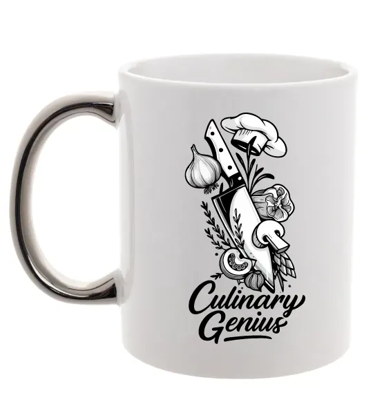 Чашка з кольоровою ручкою Culinary genius Срібло фото