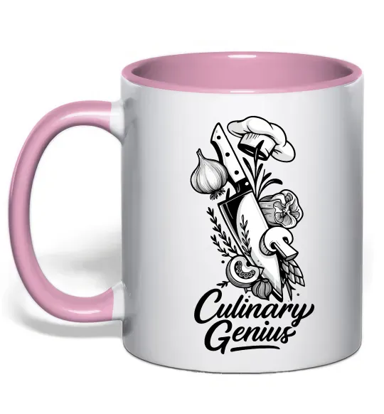 Чашка з кольоровою ручкою Culinary genius Ніжно рожевий фото