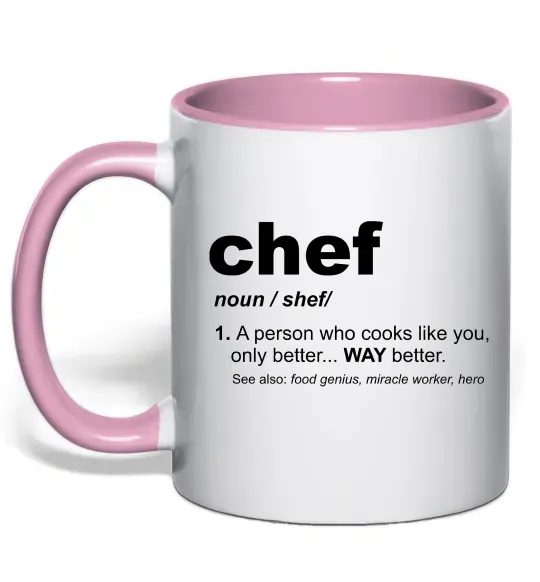 Чашка з кольоровою ручкою Chef noun Ніжно рожевий фото