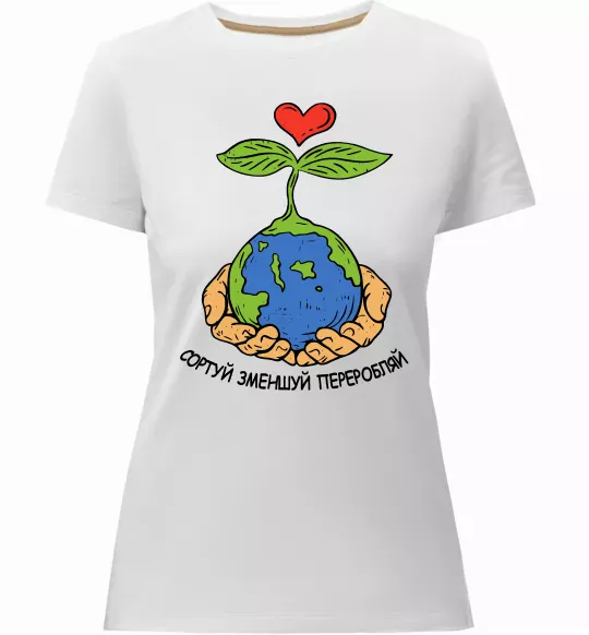 Женская премиум футболка Сортуй, зменшуй, переробляй Белый фото