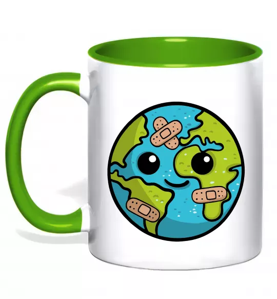 Чашка с цветной ручкой Земля заклеєна пластирями Зеленый фото