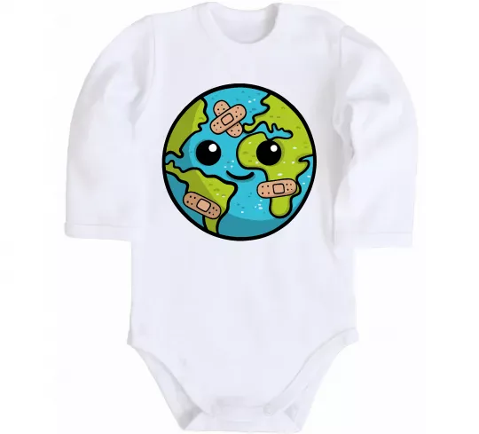 Детский боди Земля заклеєна пластирями Белый фото