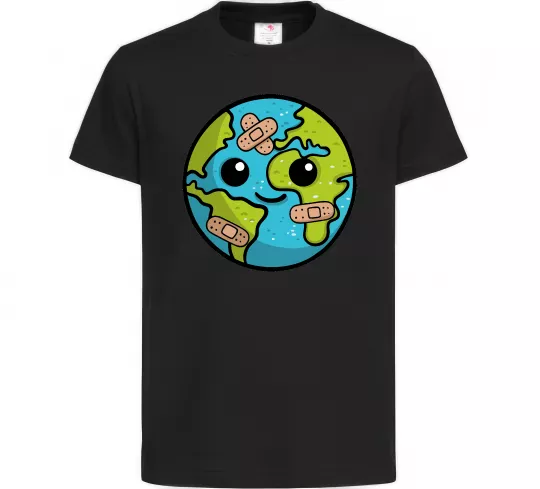 Детская футболка Земля заклеєна пластирями Черный фото