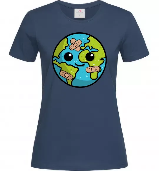 Женская футболка Земля заклеєна пластирями Темно-синий фото