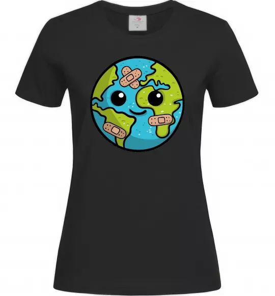 Женская футболка Земля заклеєна пластирями Черный фото