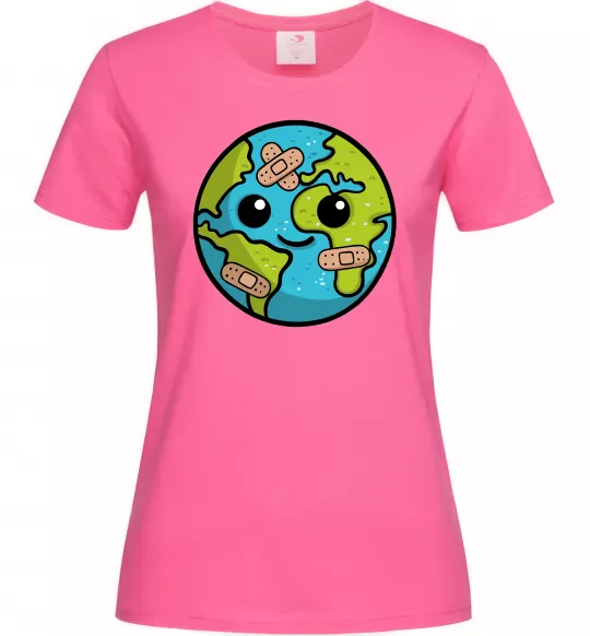 Женская футболка Земля заклеєна пластирями Ярко-розовый фото