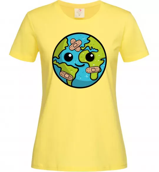 Женская футболка Земля заклеєна пластирями Лимонный фото