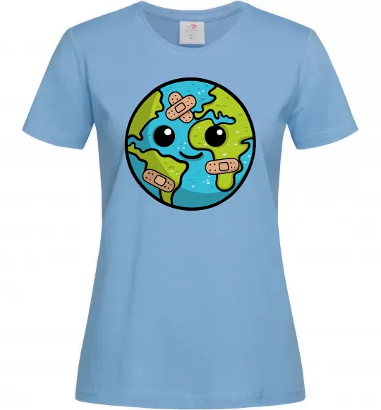 Женская футболка Земля заклеєна пластирями Голубой фото