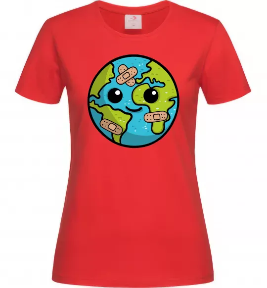 Женская футболка Земля заклеєна пластирями Красный фото