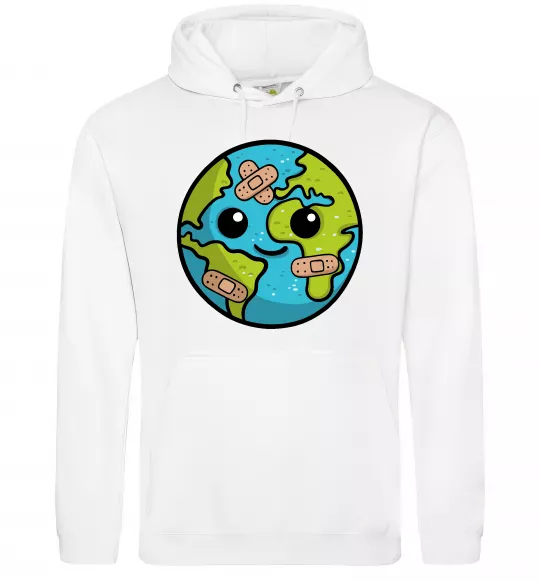 Мужская толстовка (худи) Земля заклеєна пластирями Белый фото