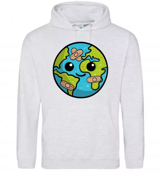 Мужская толстовка (худи) Земля заклеєна пластирями Серый меланж фото