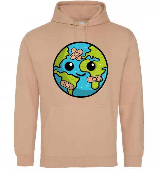 Мужская толстовка (худи) Земля заклеєна пластирями Песочный фото