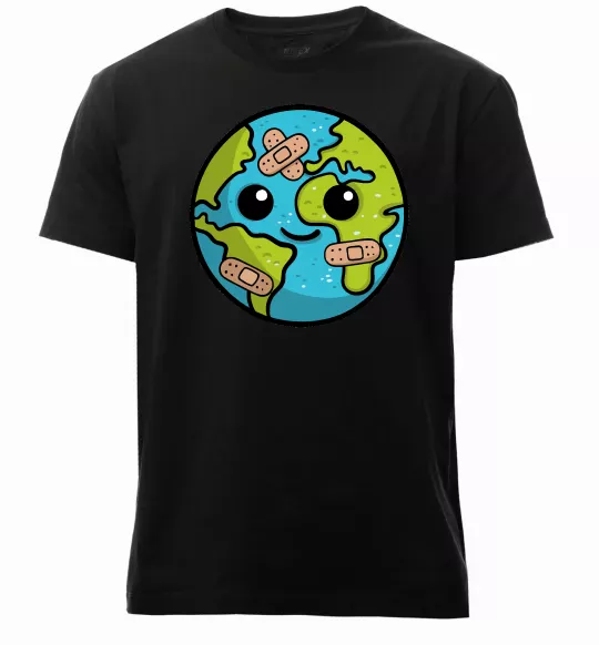 Чоловіча преміум футболка Земля заклеєна пластирями Чорний фото