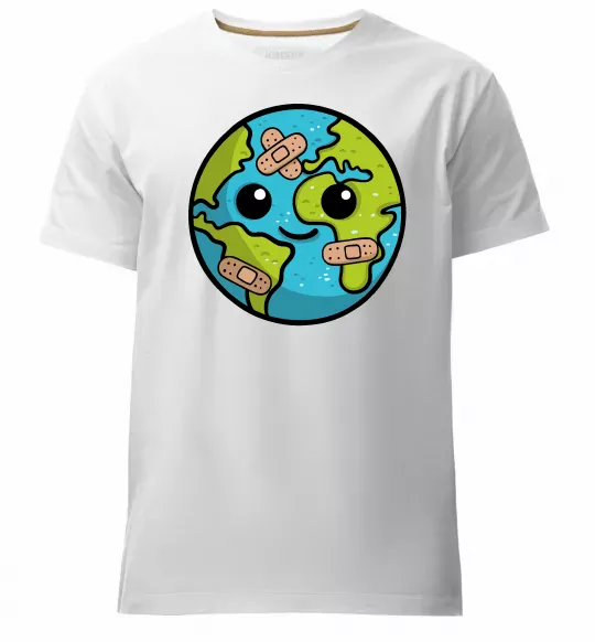 Чоловіча преміум футболка Земля заклеєна пластирями Білий фото