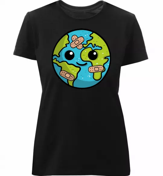 Жіноча преміум футболка Земля заклеєна пластирями Чорний фото