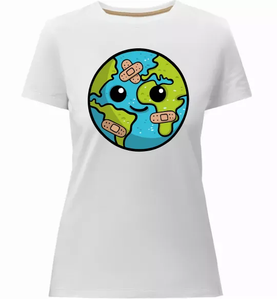 Жіноча преміум футболка Земля заклеєна пластирями Білий фото