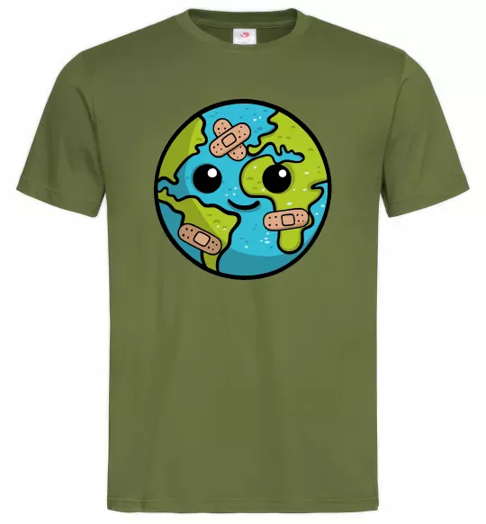 Чоловіча футболка Земля заклеєна пластирями Оливковий фото
