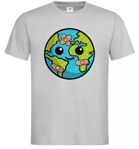 Чоловіча футболка Земля заклеєна пластирями Сірий фото