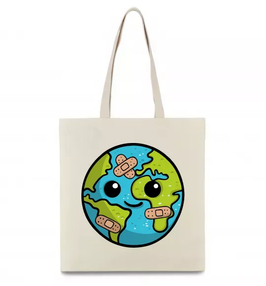 Эко-сумка Земля заклеєна пластирями Бежевый фото