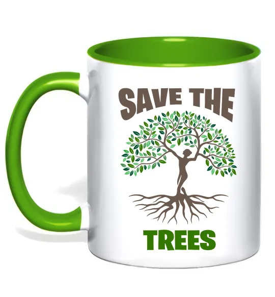 Чашка з кольоровою ручкою Save the trees Лаймовий фото