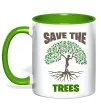 Чашка з кольоровою ручкою Save the trees Лаймовий фото