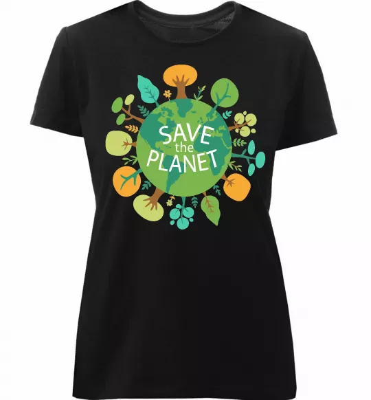 Женская премиум футболка Save the planet Черный фото