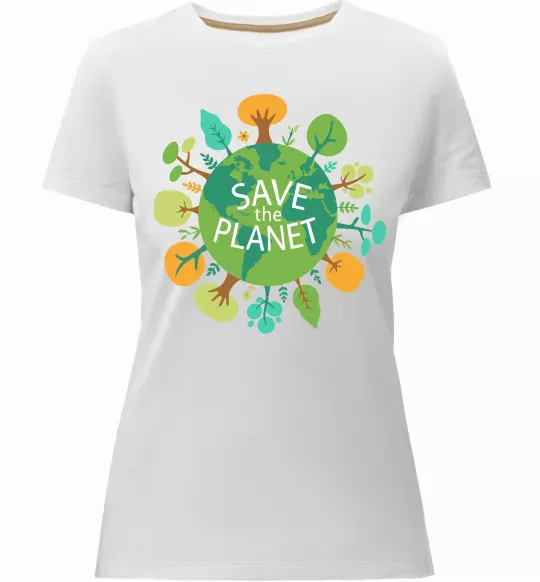 Женская премиум футболка Save the planet Белый фото
