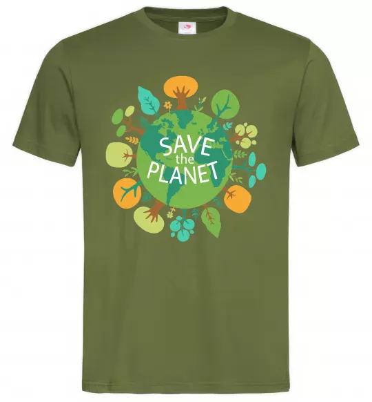 Мужская футболка Save the planet Оливковый фото