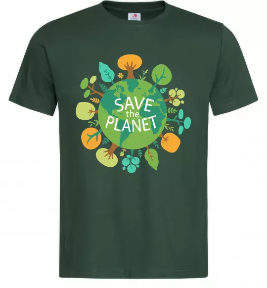 Мужская футболка Save the planet Темно-зеленый фото