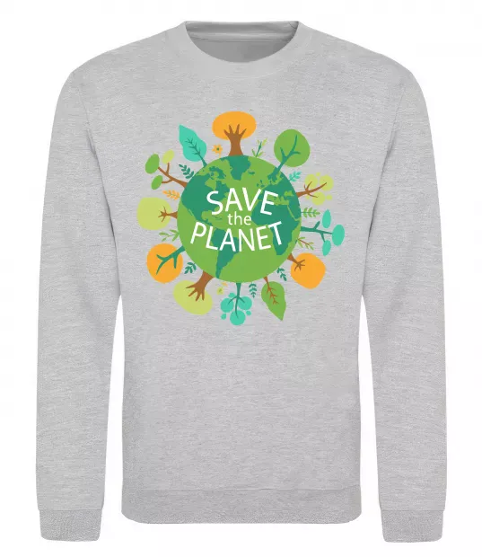 Свитшот Save the planet Серый меланж фото