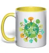 Чашка з кольоровою ручкою Save the planet Сонячно жовтий фото