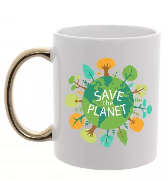 Чашка з кольоровою ручкою Save the planet Золото фото