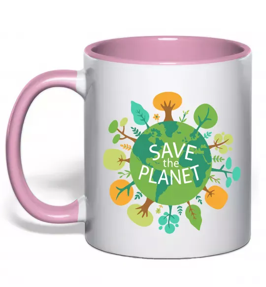 Чашка з кольоровою ручкою Save the planet Ніжно рожевий фото