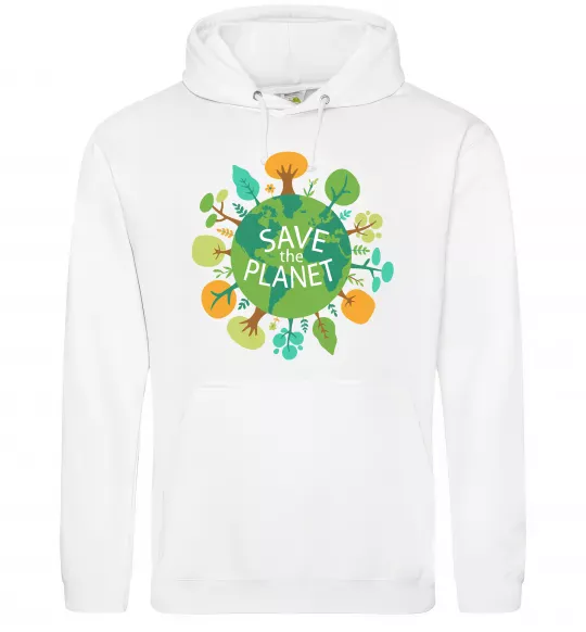 Мужская толстовка (худи) Save the planet Белый фото