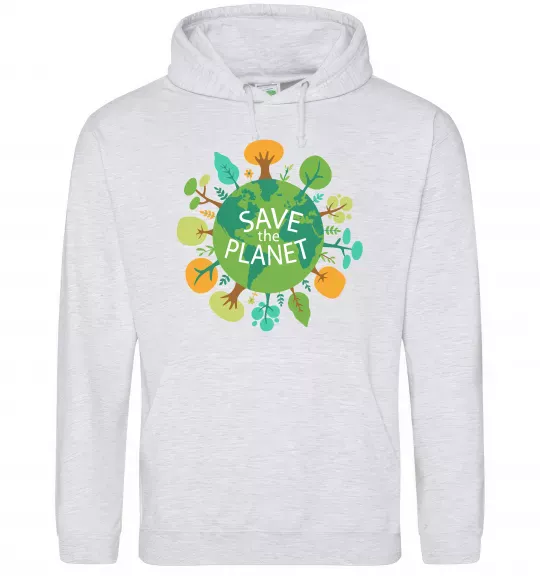 Мужская толстовка (худи) Save the planet Серый меланж фото
