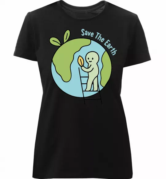 Женская премиум футболка Save the Earth Черный фото