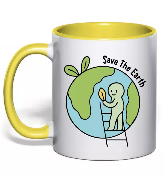 Чашка с цветной ручкой Save the Earth Солнечно желтый фото