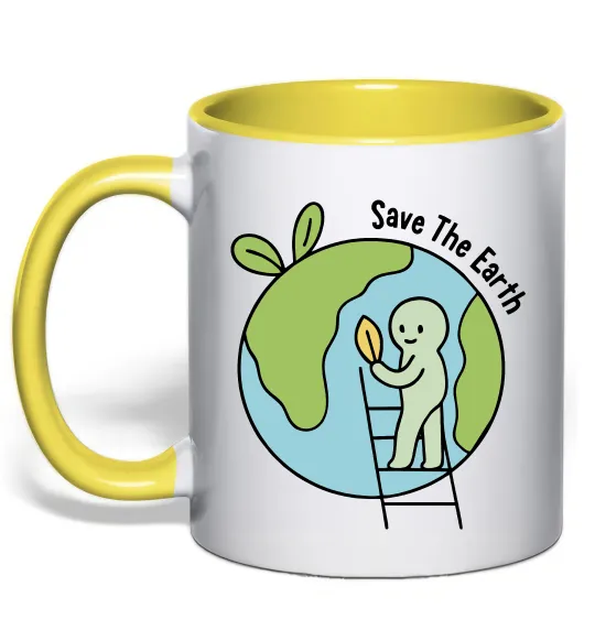 Чашка з кольоровою ручкою Save the Earth Лимонний фото