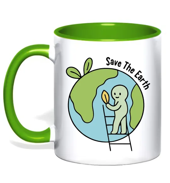 Чашка з кольоровою ручкою Save the Earth Лаймовий фото