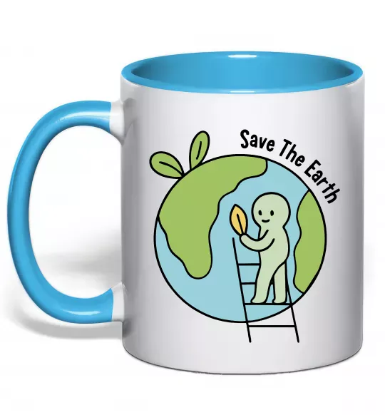 Чашка с цветной ручкой Save the Earth Голубой фото
