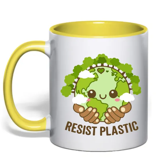 Чашка з кольоровою ручкою Resist plastic Лимонний фото