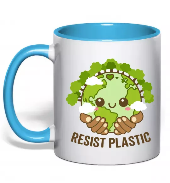 Чашка с цветной ручкой Resist plastic Голубой фото