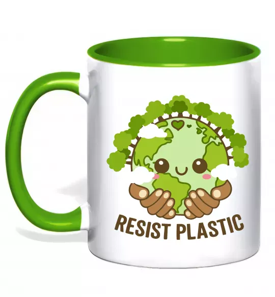 Чашка с цветной ручкой Resist plastic Зеленый фото