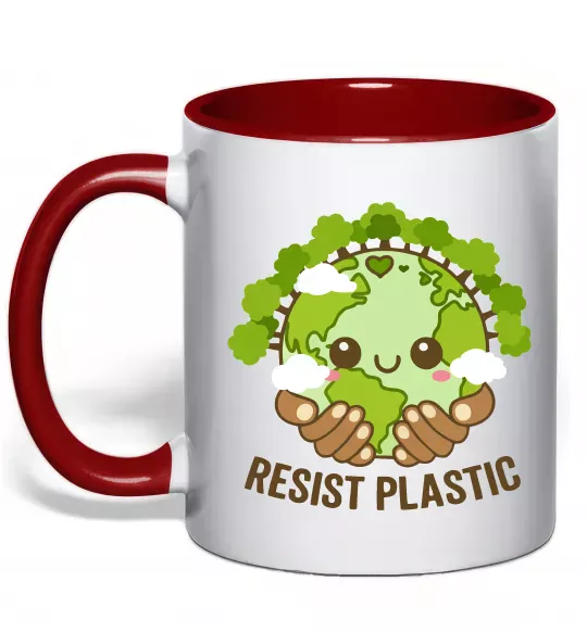 Чашка с цветной ручкой Resist plastic Красный фото