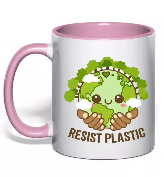 Чашка с цветной ручкой Resist plastic Нежно розовый фото