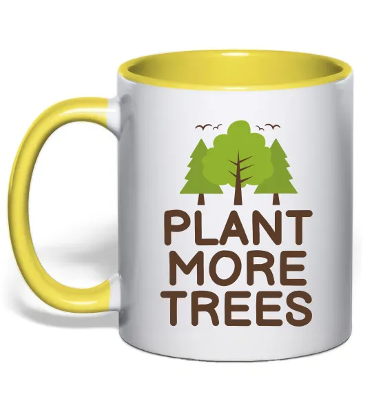Чашка с цветной ручкой Plant more trees Лимонный фото