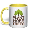 Чашка с цветной ручкой Plant more trees Лимонный фото