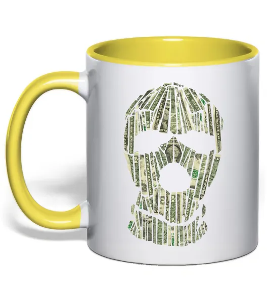 Чашка з кольоровою ручкою Money mask Лимонний фото