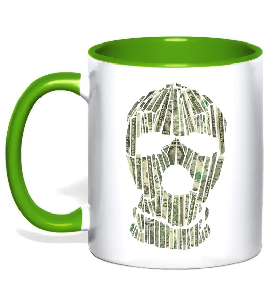 Чашка з кольоровою ручкою Money mask Лаймовий фото